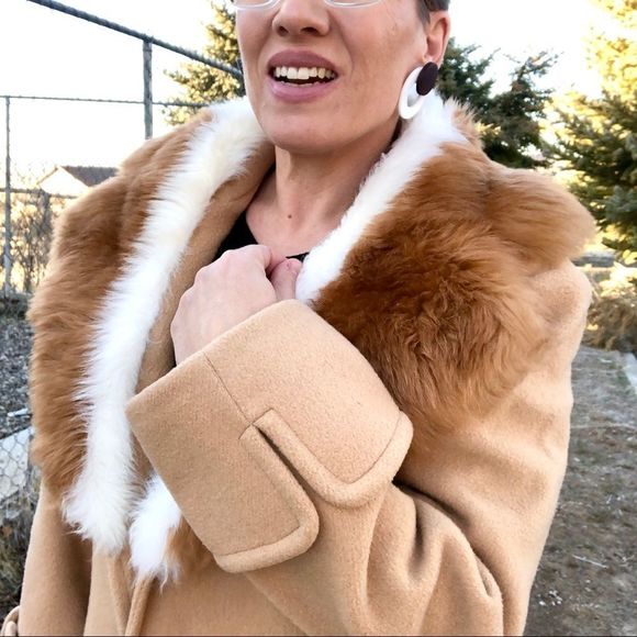 Stunning Vintage Ladies Coat Jackie Kennedy Style Faux Fox Fur Penny Lane - Picture 7 of 15